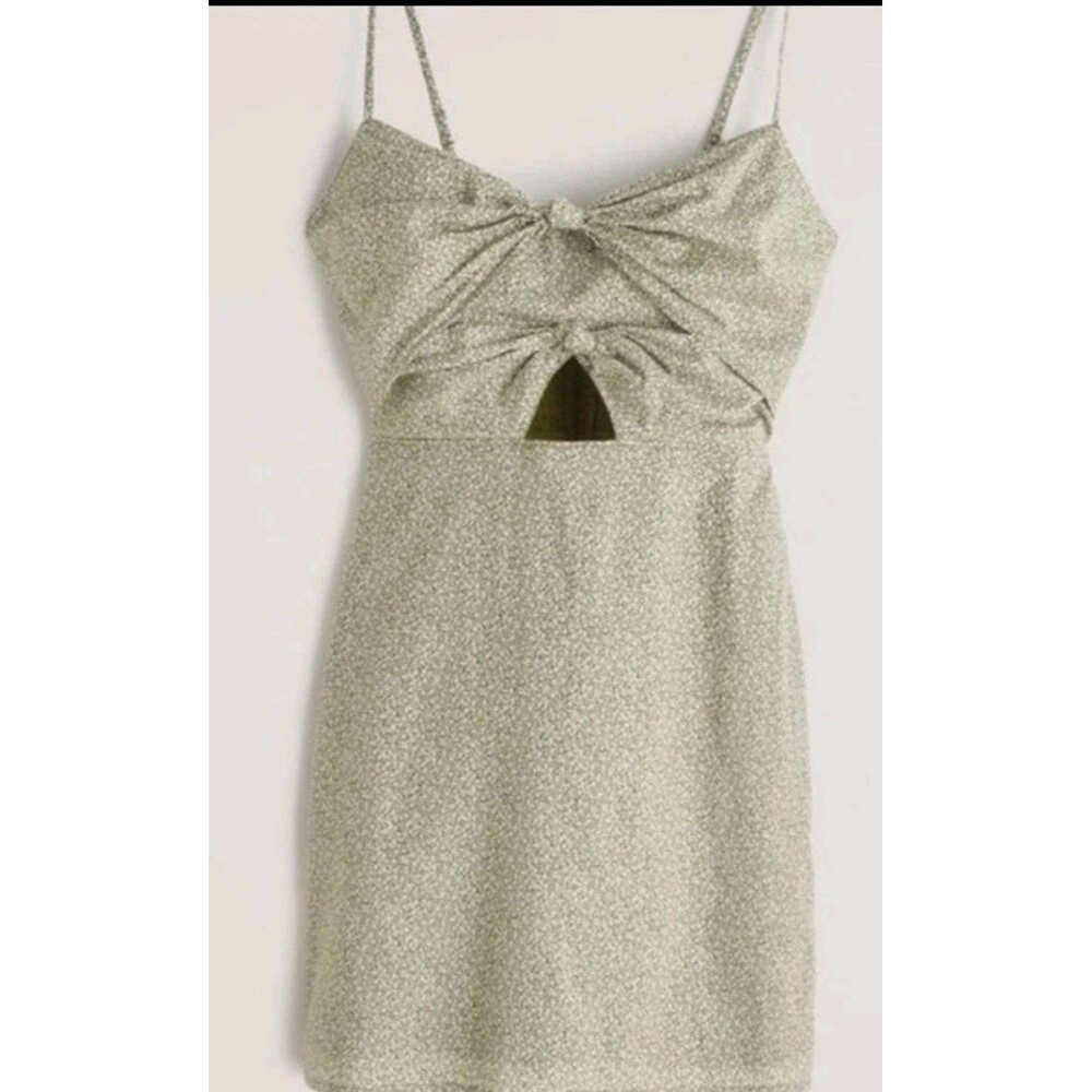 Abercrombie Spaghetti Strap Babydoll Eyelet Green/White Floral Mini Dress S TALL